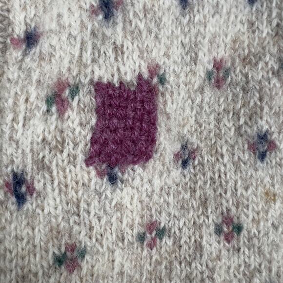 Cream Eddie Bauer Wool Blend Sweater Cardigan Repaired Size L Cottage Hertiage - Picture 7 of 9